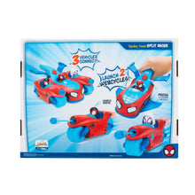 Retail box showing three connected Spidey racer vehicles and web-dart launch features
