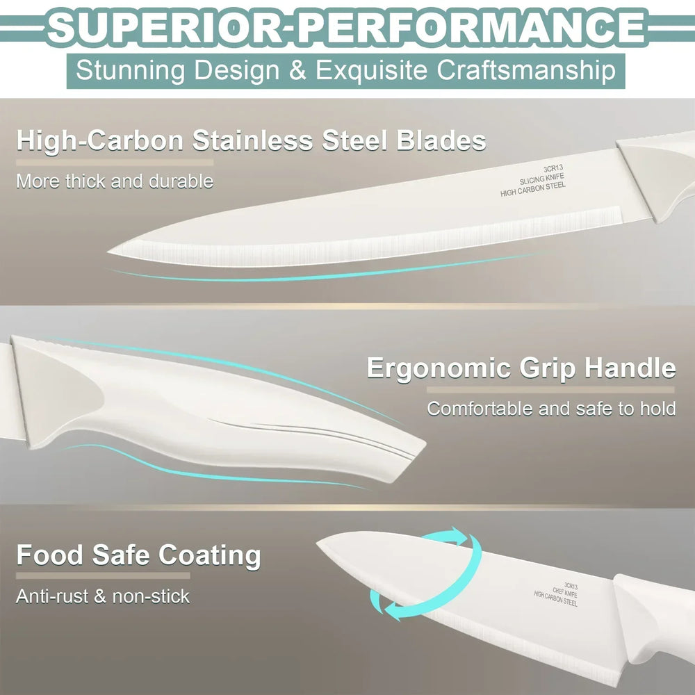 Vesteel Knife Set for Kitchen with Block, 15 Pcs High Carbon Stainless Steel Kitchen Knife Set with Self Sharpening - USA MEGA SHOP