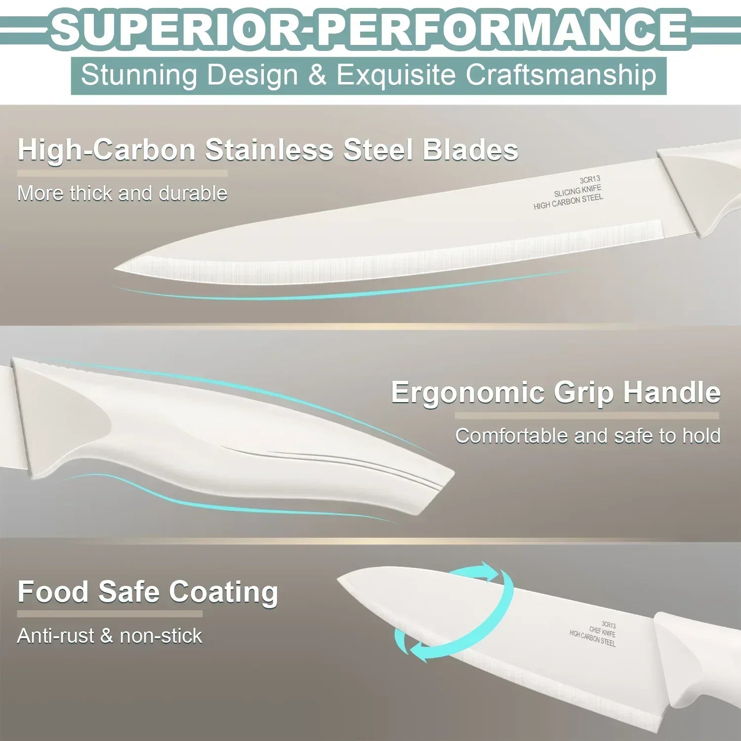 Vesteel Knife Set for Kitchen with Block, 15 Pcs High Carbon Stainless Steel Kitchen Knife Set with Self Sharpening
