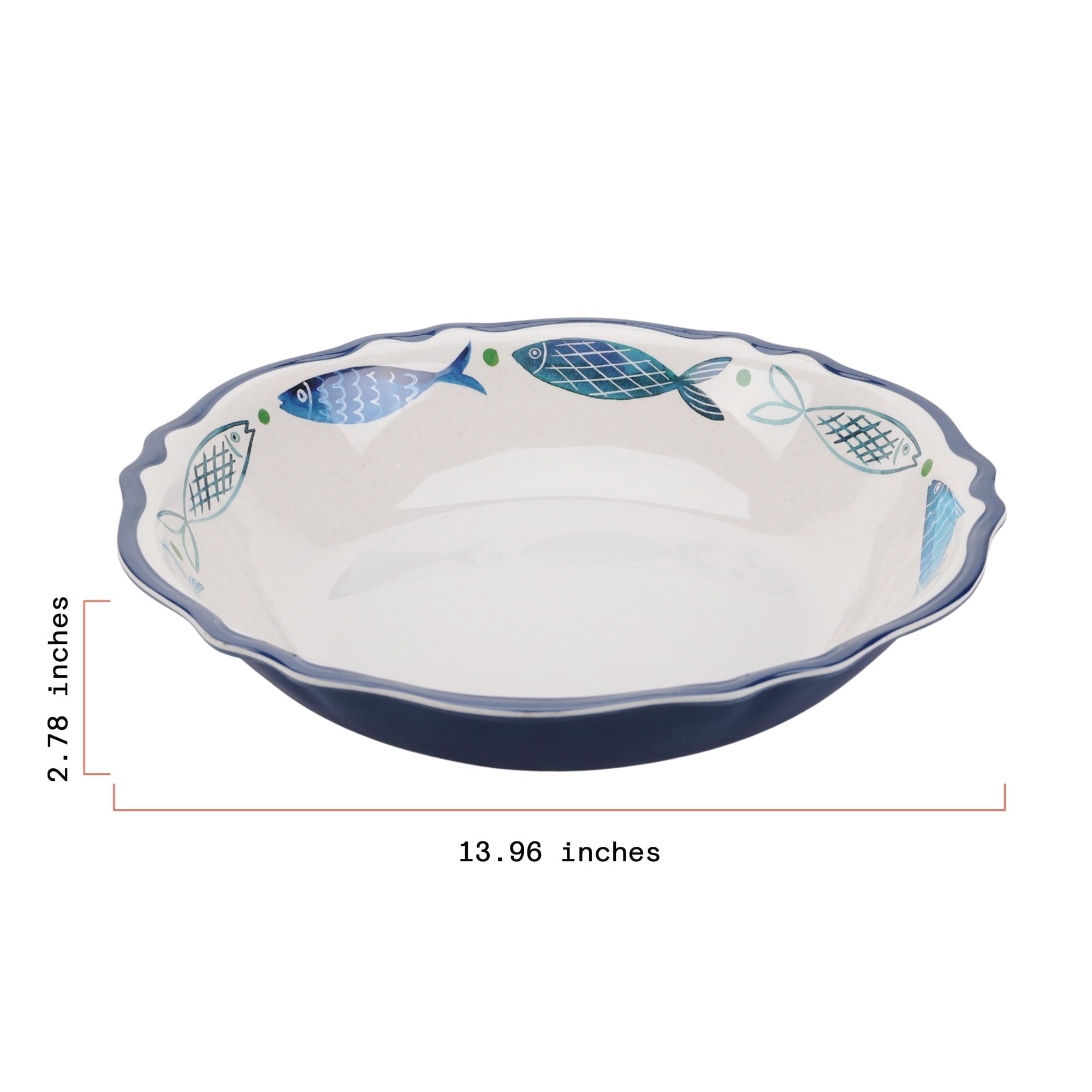 Beautiful 14" x 2.7" Bamboo Melamine Sardine Round Serve Bowl, Multi-Color by Drew Barrymore