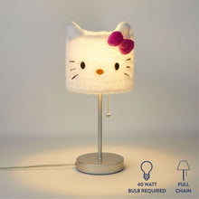 Hello Kitty plush table lamp, white shade with pink bow and pull-chain cord