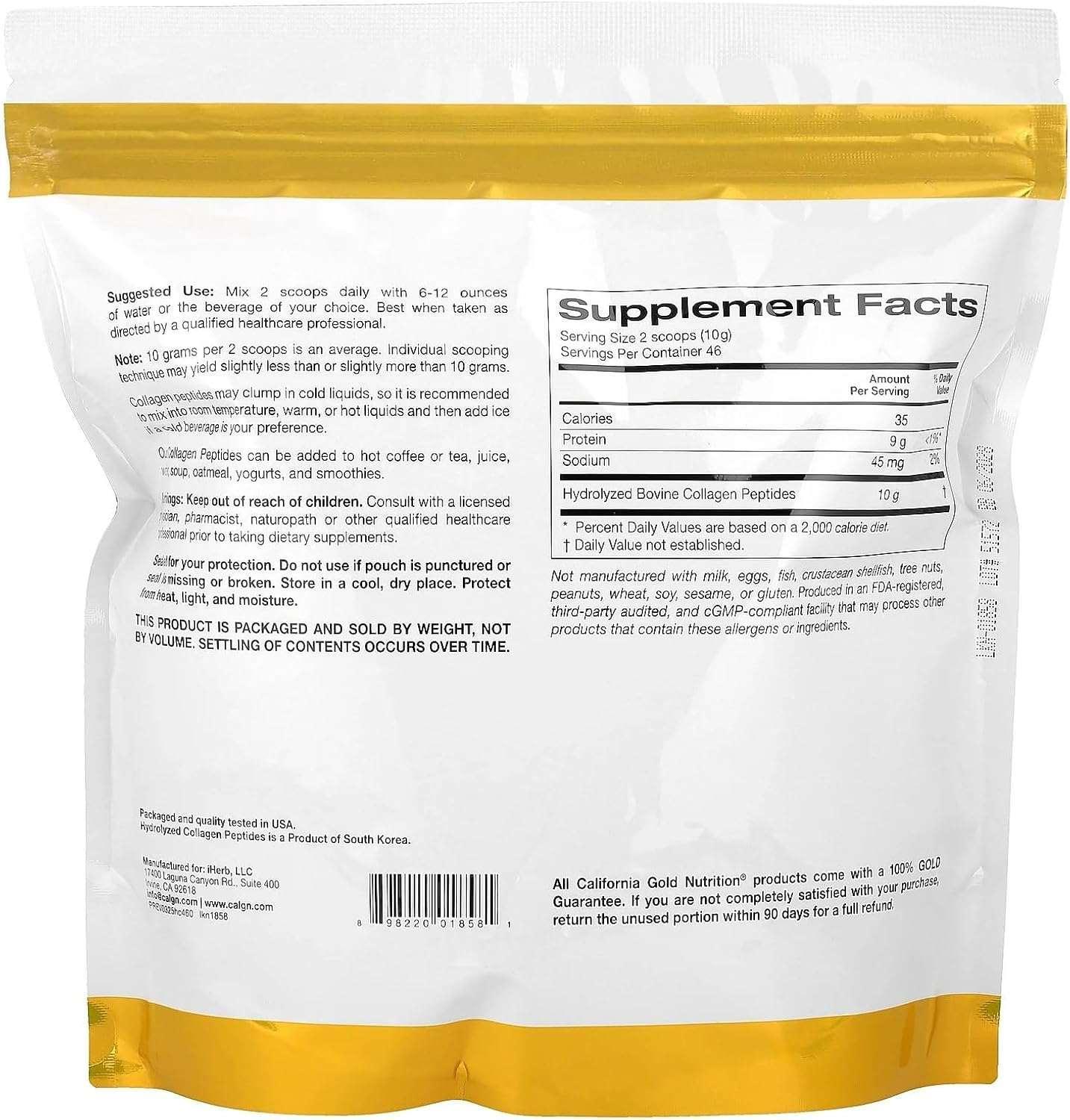 California Gold Nutrition Hydrolyzed Collagen Peptides, Type I & III, Unflavored, 7.05 oz (200 g)