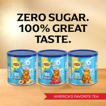 Zero sugar iced tea mix cans, lemon flavor, three-pack display