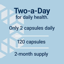 Multivitamin label: only 2 capsules daily, 120 capsules, 2-month supply.