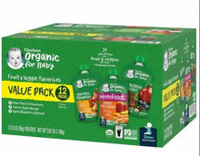 Gerber Organic baby food pouch value pack, 12-pack green carton with pouch variety icons