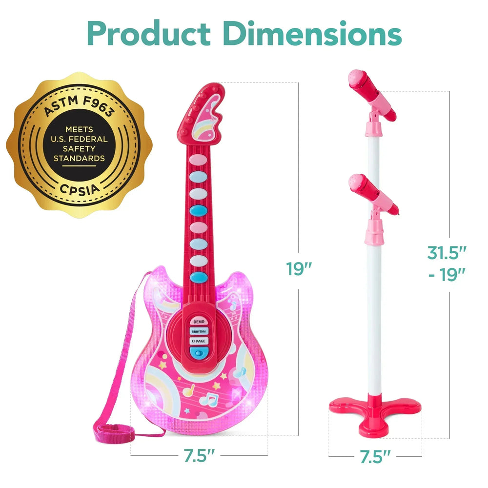 Best Choice Products 19in Kids Flash Guitar, Pretend Play Musical Instrument Toy for Toddlers w/ Mic, Stand - USA MEGA SHOP