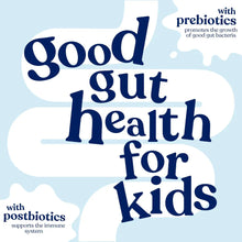 Kids nutrition shake package graphic: good gut health with prebiotics and probiotics