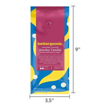 bettergoods Smoky Vanilla ground coffee bag with size markings, medium roast, 12 oz