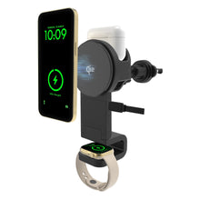 Car magnetic charging mount with smartphone holder and smartwatch charging cradle