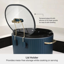 6QT programmable slow cooker in slate blue with tempered glass lid and side handles