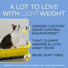 Purina Tidy Cats LightWeight clumping cat litter in pan with cat