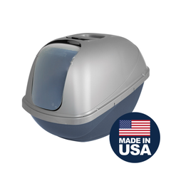 Petmate Basic Hooded Enclosed Cat Litter Pan Covered Plastic Box with Door, Large, Blue Silver