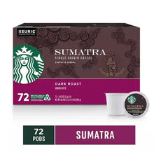 Sumatra dark roast coffee pod box with 72 pods and single capsule