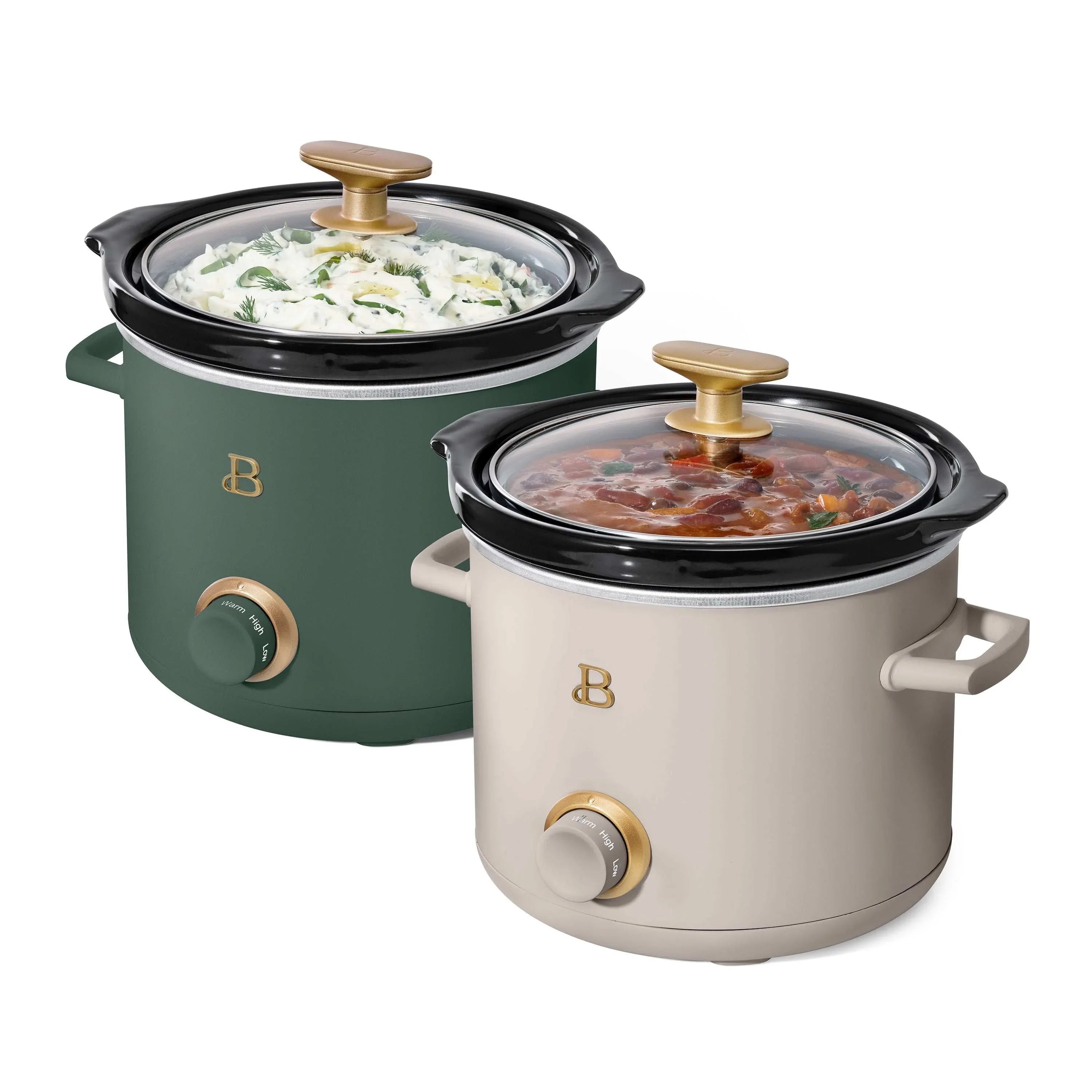 Beautiful 2 Qt Manual Slow Cooker, 2-Pack, Thyme Green + Porcini Taupe by Drew Barrymore - USA MEGA SHOP