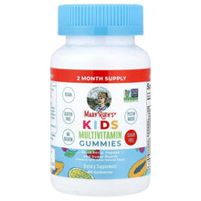 Kids multivitamin gummies bottle with blue cap; label shows strawberry and papaya flavors
