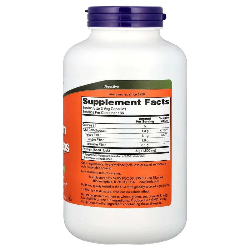 NOW Foods, Psyllium Husk Caps, 500mg & 700 mg (0.5 g per Capsule) - USA MEGA SHOP