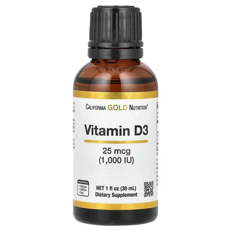 California Gold Nutrition, Vitamin D3, 25 mcg (1,000 IU), 1 fl oz (30 ml) - USA MEGA SHOP