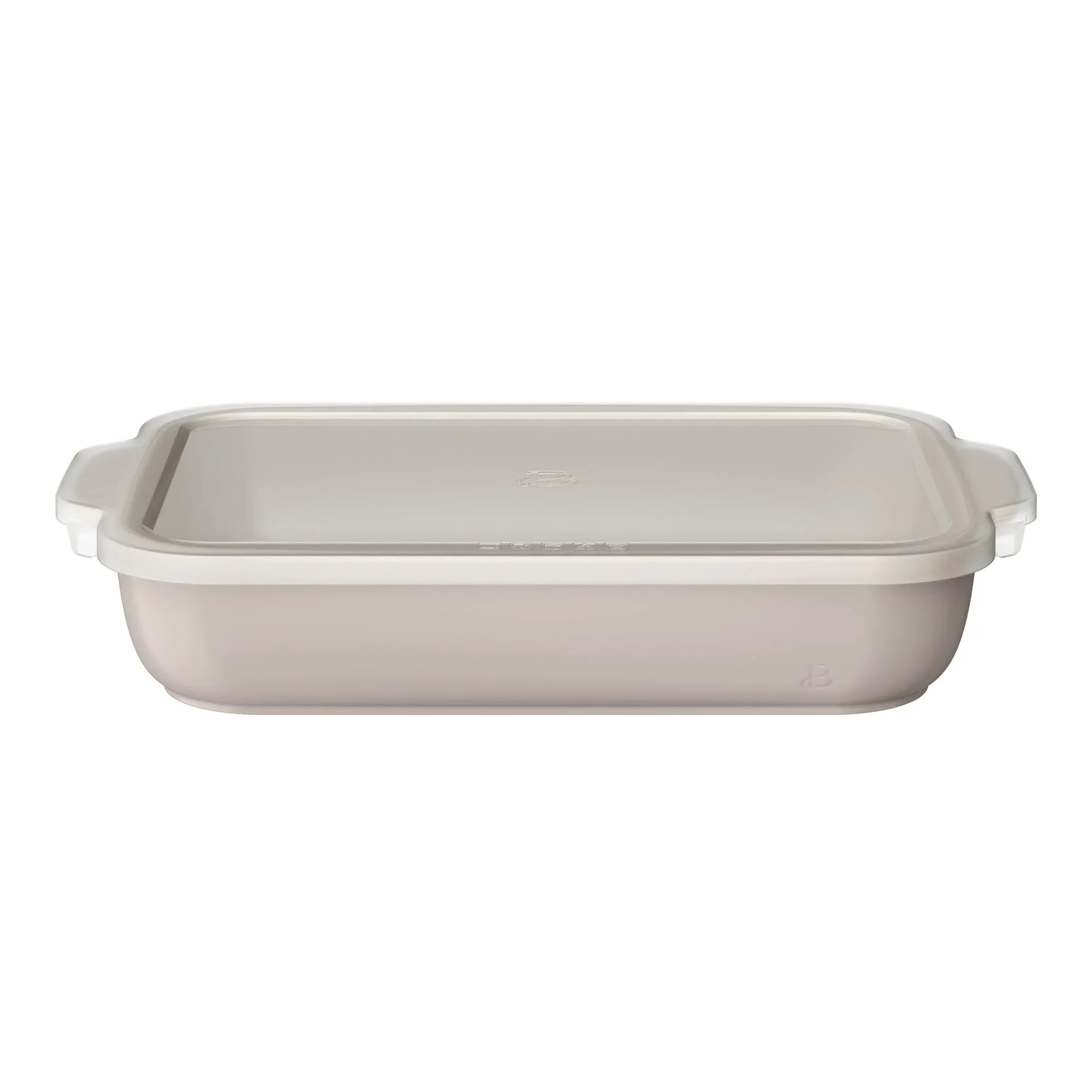 Beautiful 9”x 13” Stoneware Baker with Plastic Lid, Porcini Taupe by Drew Barrymore