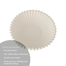 Off-white decorative bowl with ruffled ribbon silhouette and concentric pleats