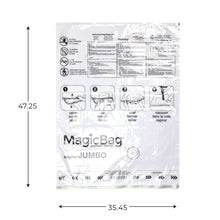Jumbo vacuum storage bag package back with usage and size information