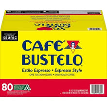 Cafè Bustelo dark roast K-cup box back panel with barcode and 80 count label