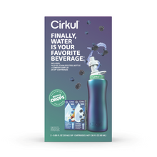 Starter kit box front with iridescent teal bottle image and two cartridge packs