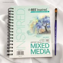 Mixed media paper pad with spiral binding, AQUA BEE cover and blue-purple tree art