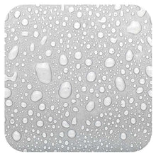 Water droplet pattern on a light gray, textured surface.
