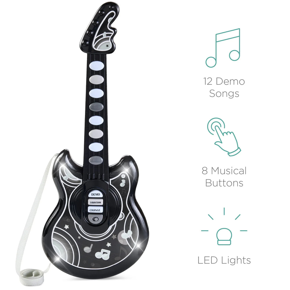 Best Choice Products 19in Kids Flash Guitar, Pretend Play Musical Instrument Toy for Toddlers w/ Mic, Stand - Black - USA MEGA SHOP