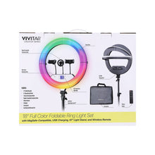 Foldable RGB ring light kit box with phone mount, stand, USB charging and remote