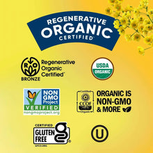 Regenerative organic and USDA organic certification badges on rice package