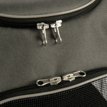 Zipper pull and track on gray pet backpack