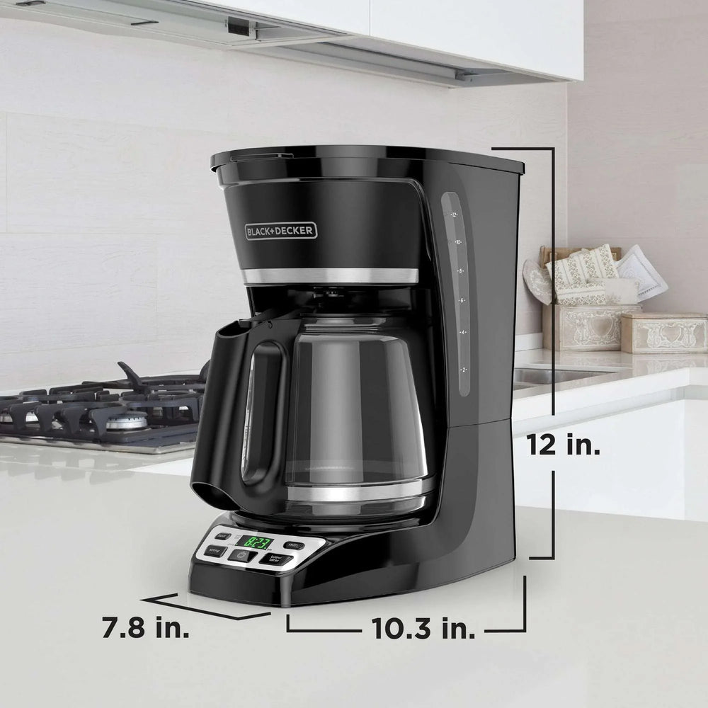 BLACK+DECKER Programmable 12-Cup Drip Coffee Maker with Custom Brew Strength, Black - USA MEGA SHOP