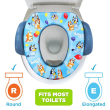 Bluey printed potty training seat with gray insert ring and molded side handles