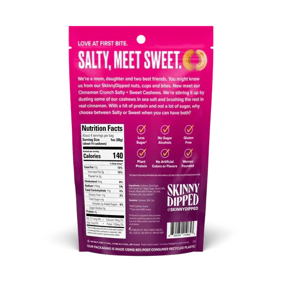 SkinnyDipped Cinnamon Crunch Cashews, 4oz