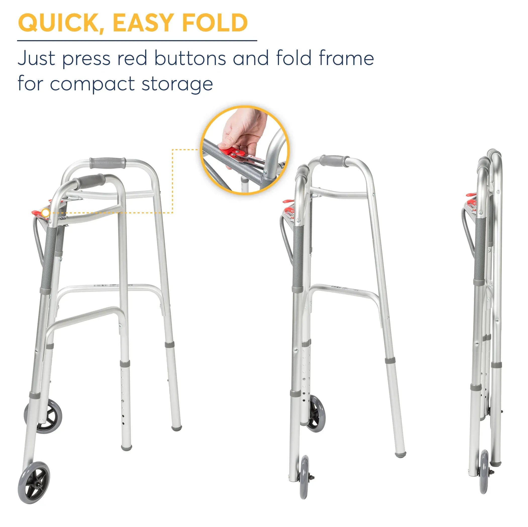 Drive Medical Deluxe Two Button Folding Walker with Wheels
