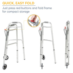 Drive Medical Deluxe Two Button Folding Walker with Wheels