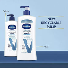 Vaseline advanced repair body lotion bottles with “Before” and “After” labels