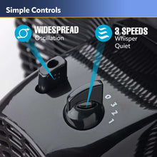 Pedestal fan control area with speed knobs and oscillation controls