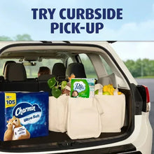 Charmin Ultra Soft toilet paper multipack in open car trunk