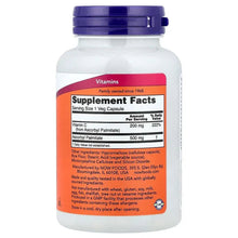 Ascorbyl palmitate supplement label with Supplement Facts panel on bottle