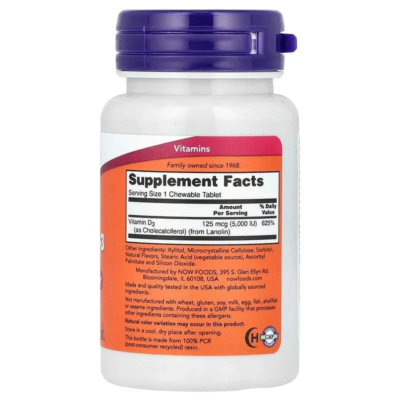 NOW Foods, Chewable Vitamin D-3, Fruit - USA MEGA SHOP