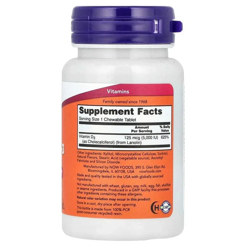 NOW Foods, Chewable Vitamin D-3, Fruit