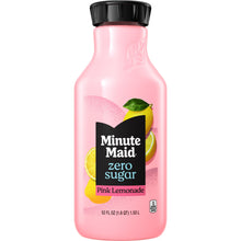 Minute Maid zero sugar pink lemonade bottle in pink with black cap