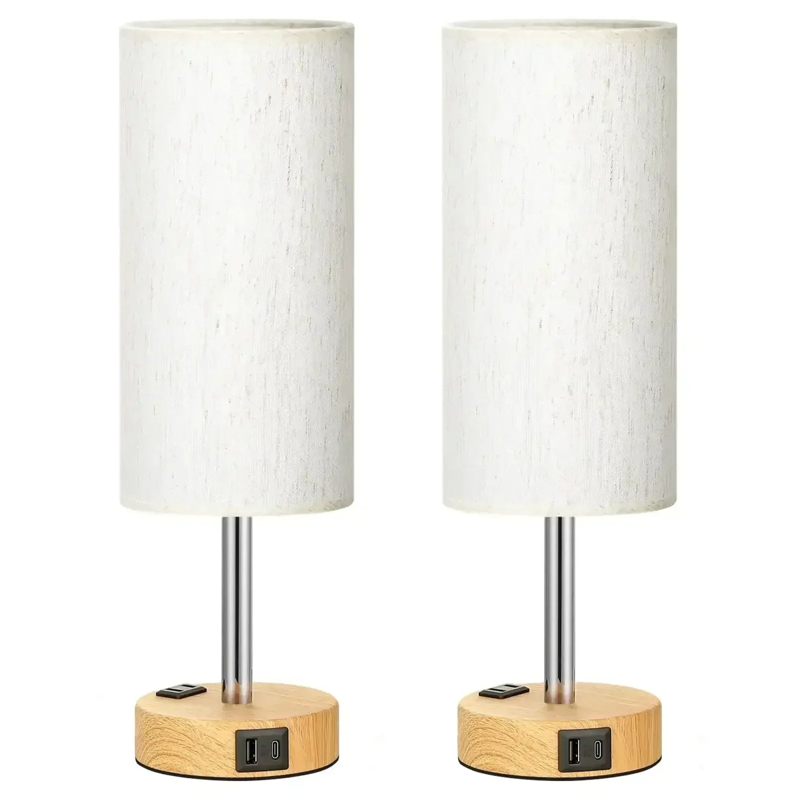 2PCS Small Touch Control Table Lamps for Bedroom, 3 Way Dimmable Bedside Lamp with USB C+A Fast Charging Ports, Nightstand Lamp for Office, Living Room, Reading, Bulbs Included, Wood