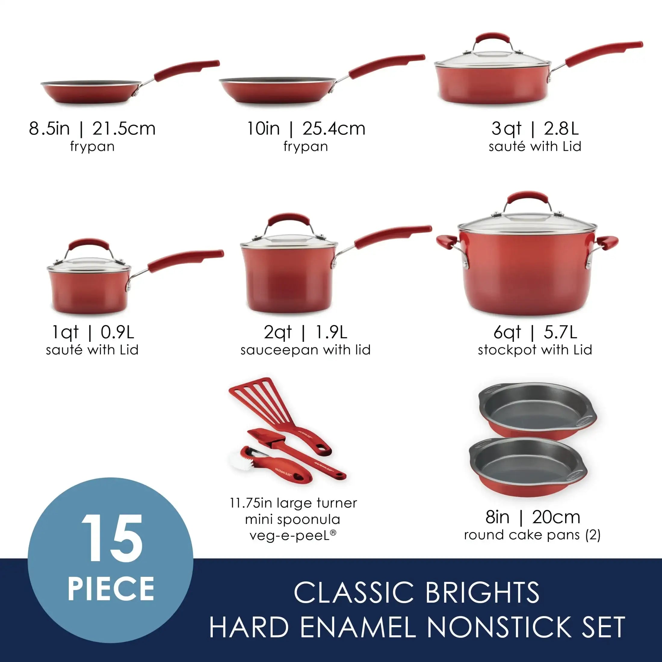 Rachael Ray 15 Piece Hard Enamel Nonstick Pots and Pans Set