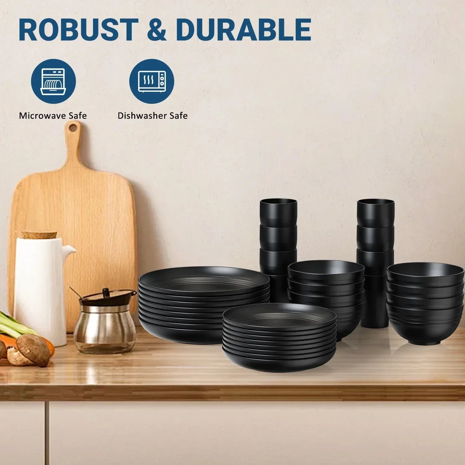 TINANA Wheat Straw Dinnerware Sets, Service for 8, 32 PCS Unbreakable Dinnerware,Microwave Dishwasher Safe - USA MEGA SHOP