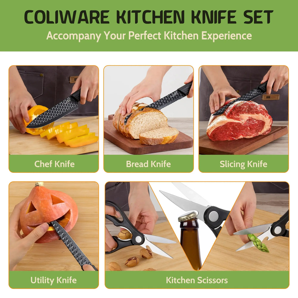 Joyfair Kitchen Knife Set, 7 Pcs Stainless Steel White Knives Block Set for Chef, Super Sharp Professional Knife Set with Universal Knife Block for Home Restaurant, Non-Stick & Anti-Rust - USA MEGA SHOP