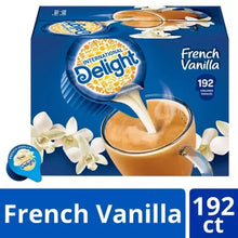French Vanilla creamer singles box with 192 ct label and creamer cup graphic