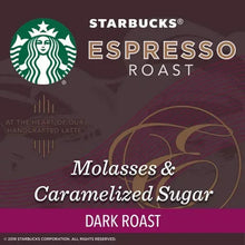 Starbucks Espresso Roast dark roast coffee label: Molasses & Caramelized Sugar